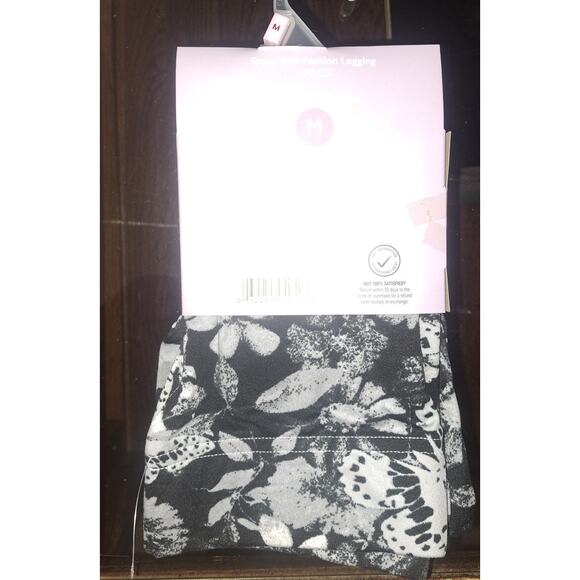 Womens Black & White Floral Butterfly Super Soft Fashion Leggings Size Medium - Picture 7 of 9